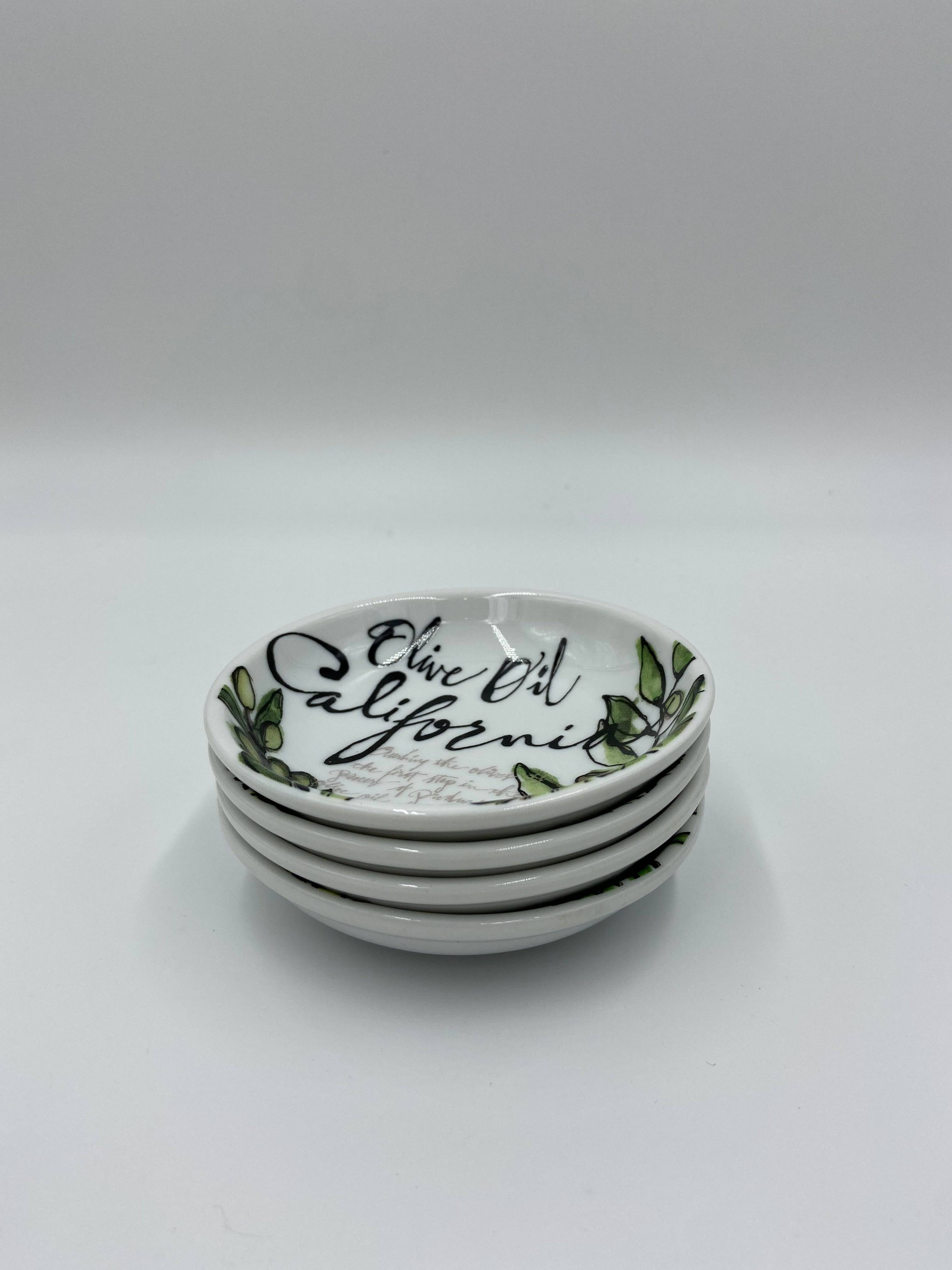 Rosanna Imports Dipping Dishes - Set of 4 (Green Olive Oil Design) - Olive Oil Etcetera