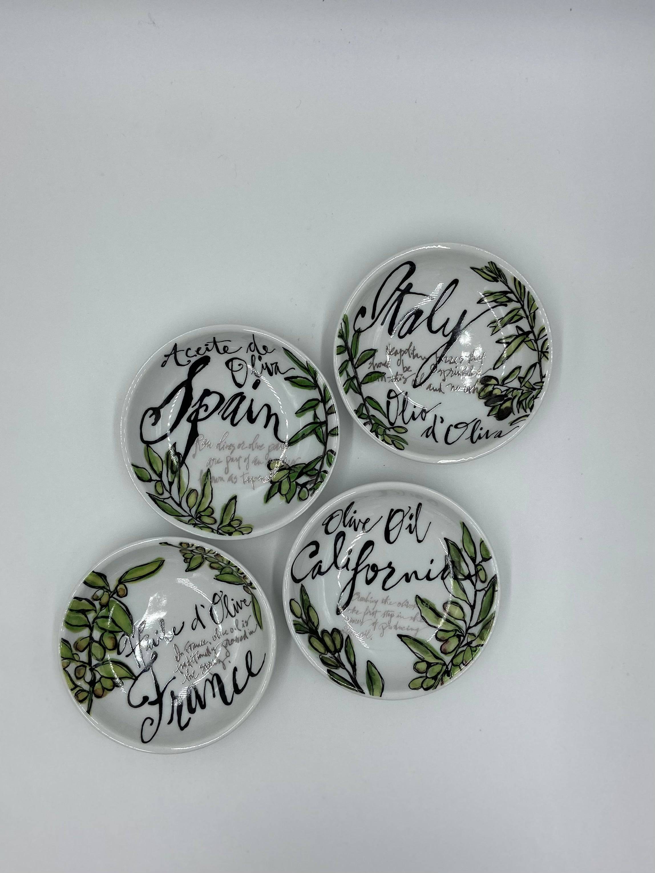 Rosanna Imports Dipping Dishes - Set of 4 (Green Olive Oil Design) - Olive Oil Etcetera