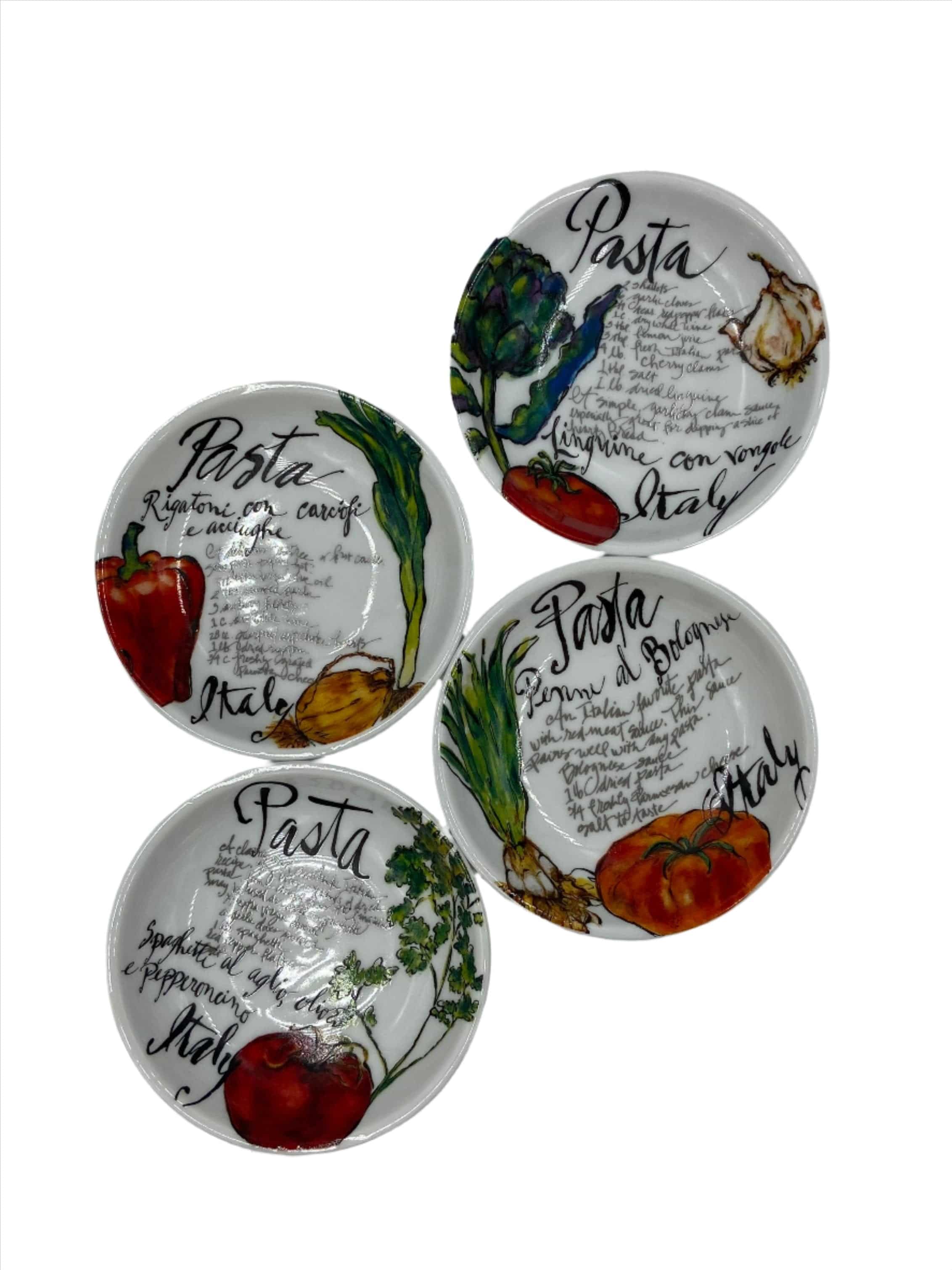 Rosanna Dipping Dishes - Set of 4 (Red, Pasta pattern) - Olive Oil Etcetera