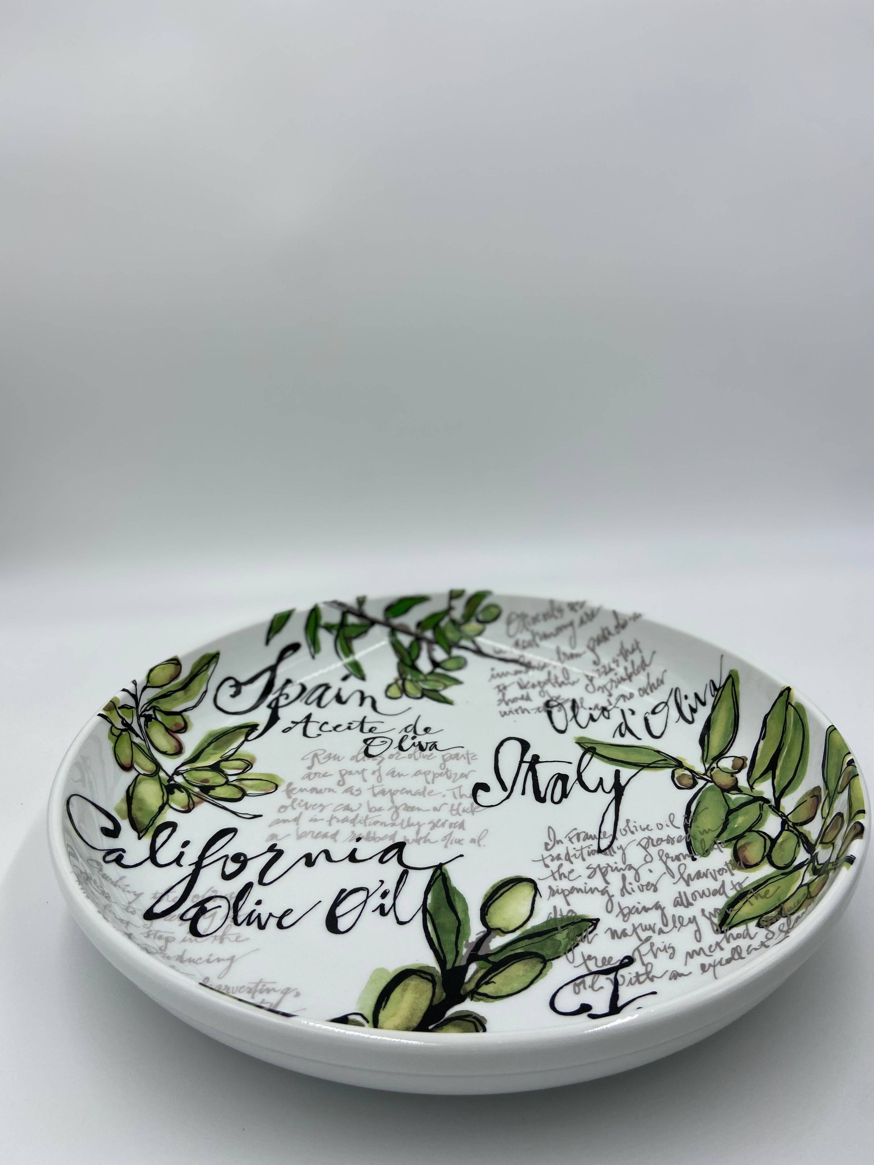 Rosanna Pasta/Serving Bowl - Olive Green Design (13in) - Olive Oil Etcetera