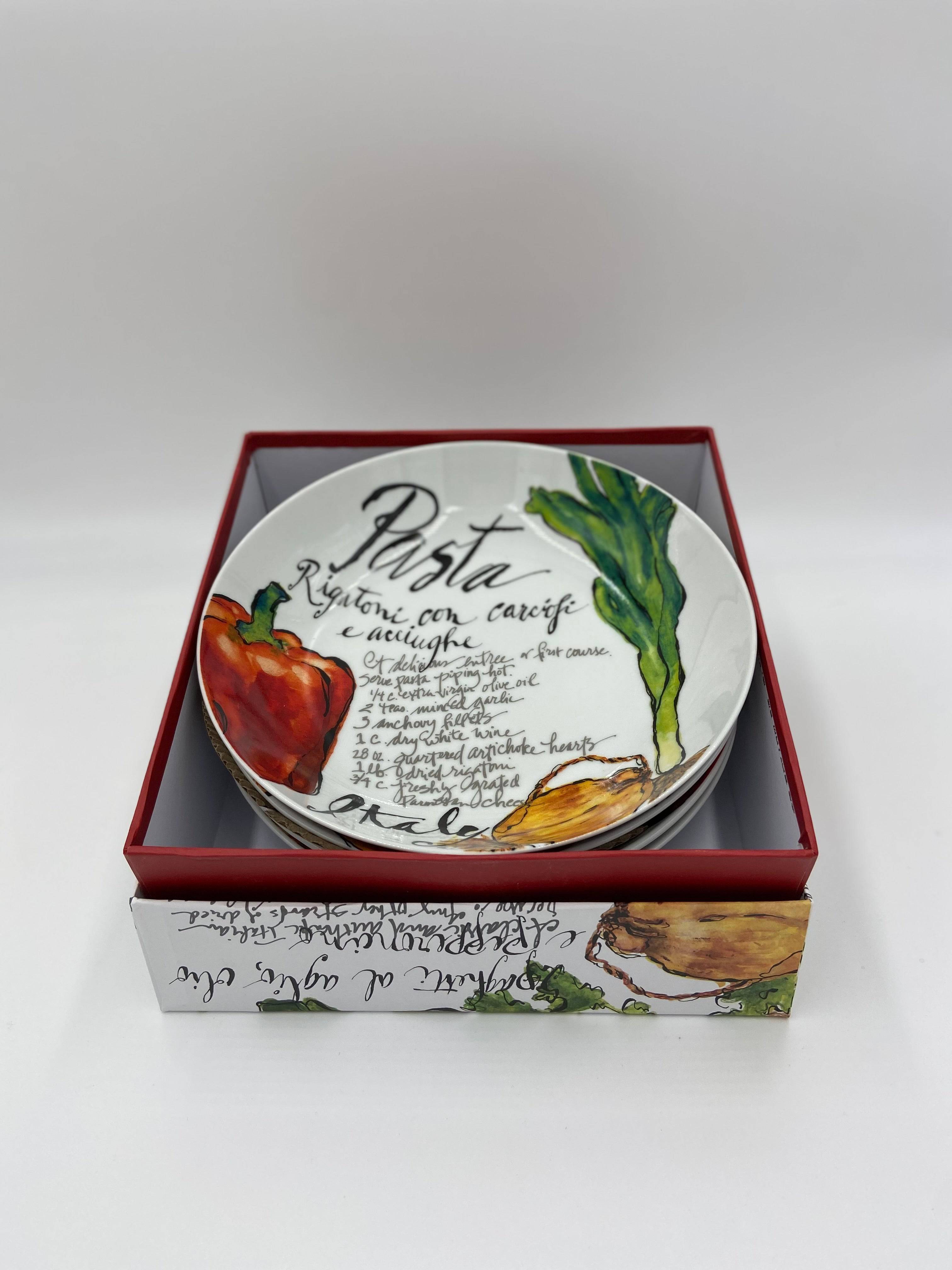 Rosanna Set of 4 Pasta/Serving Bowls - Red Pasta Design (8 inch) - Olive Oil Etcetera