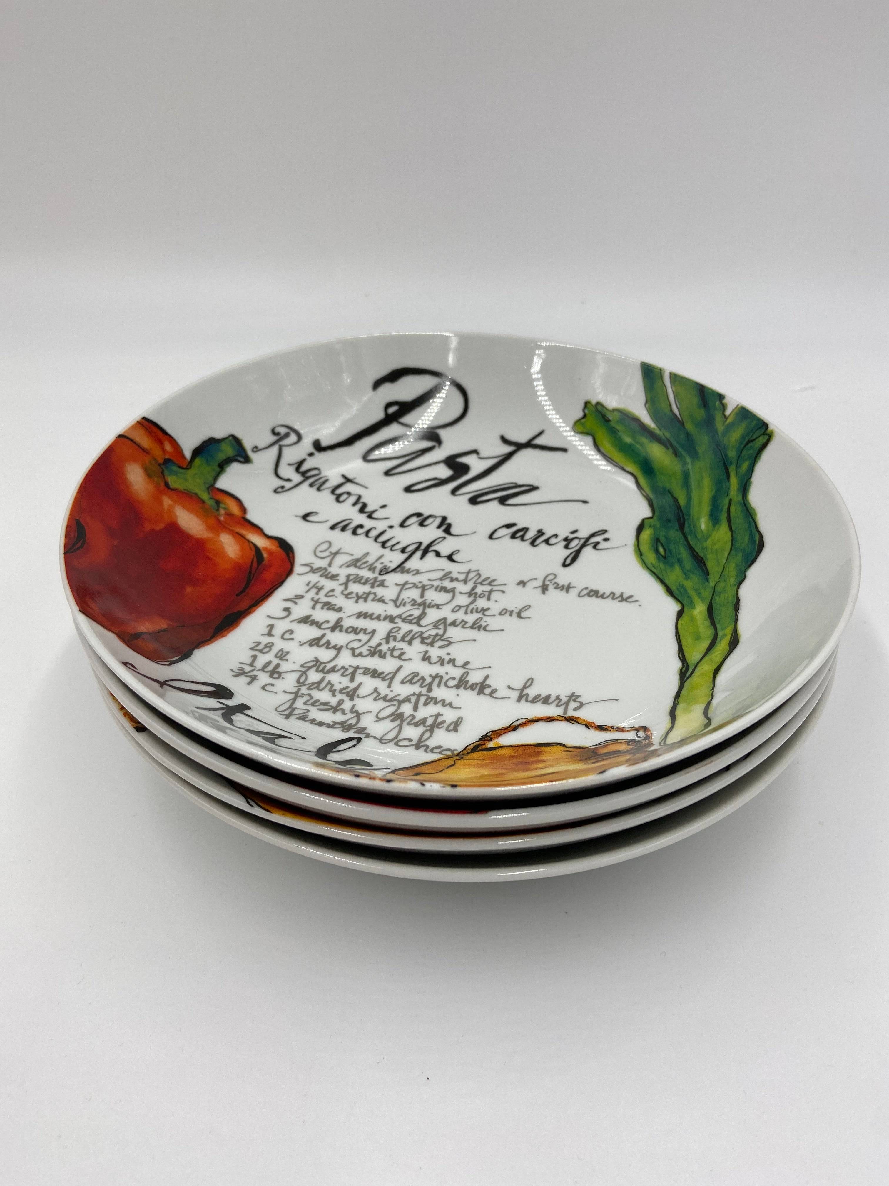 Rosanna Set of 4 Pasta/Serving Bowls - Red Pasta Design (8 inch) - Olive Oil Etcetera