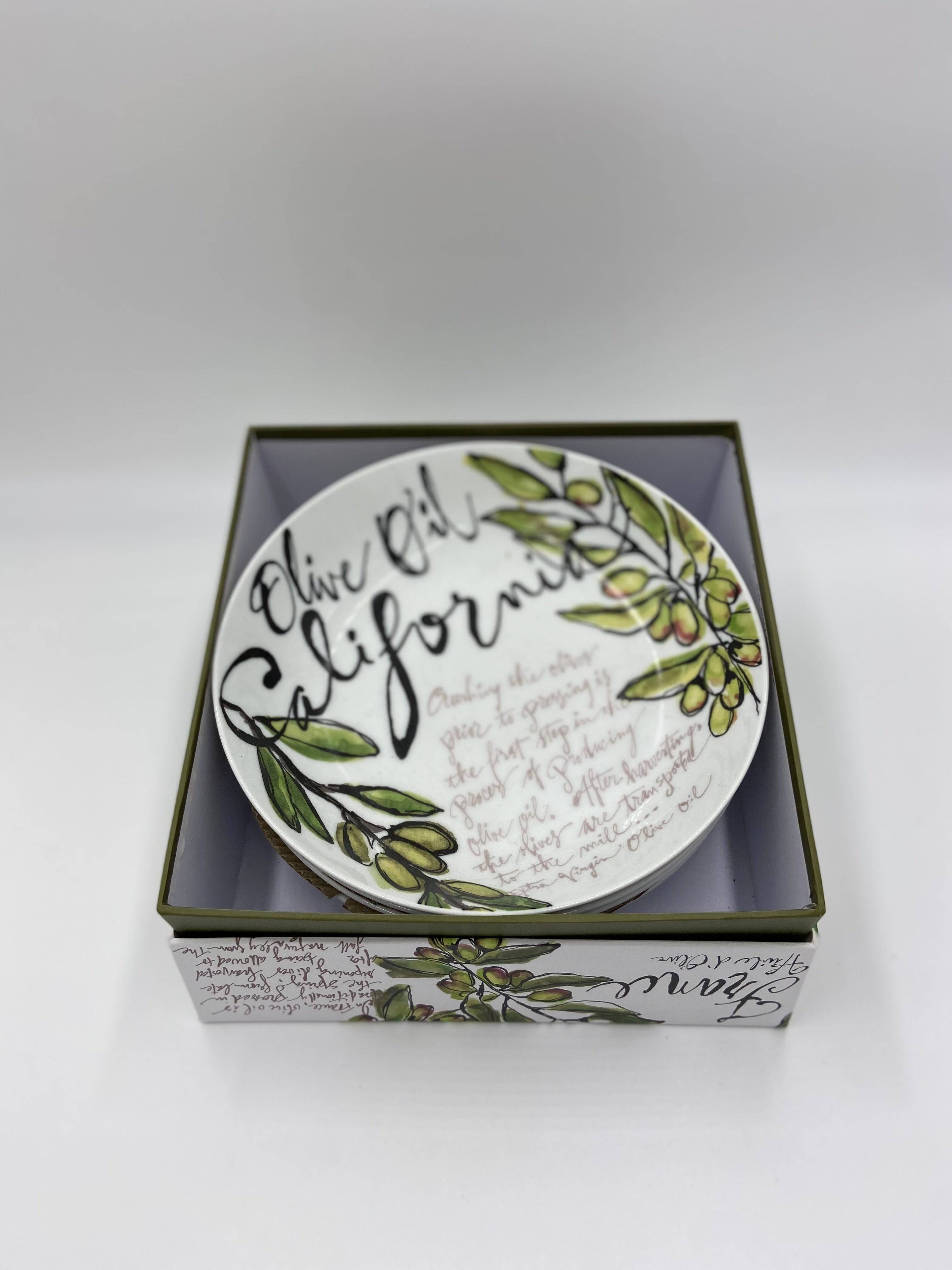 Rosanna Set of 4 Pasta/Serving Bowls - Green Olive Design (8.5 inch) - Olive Oil Etcetera