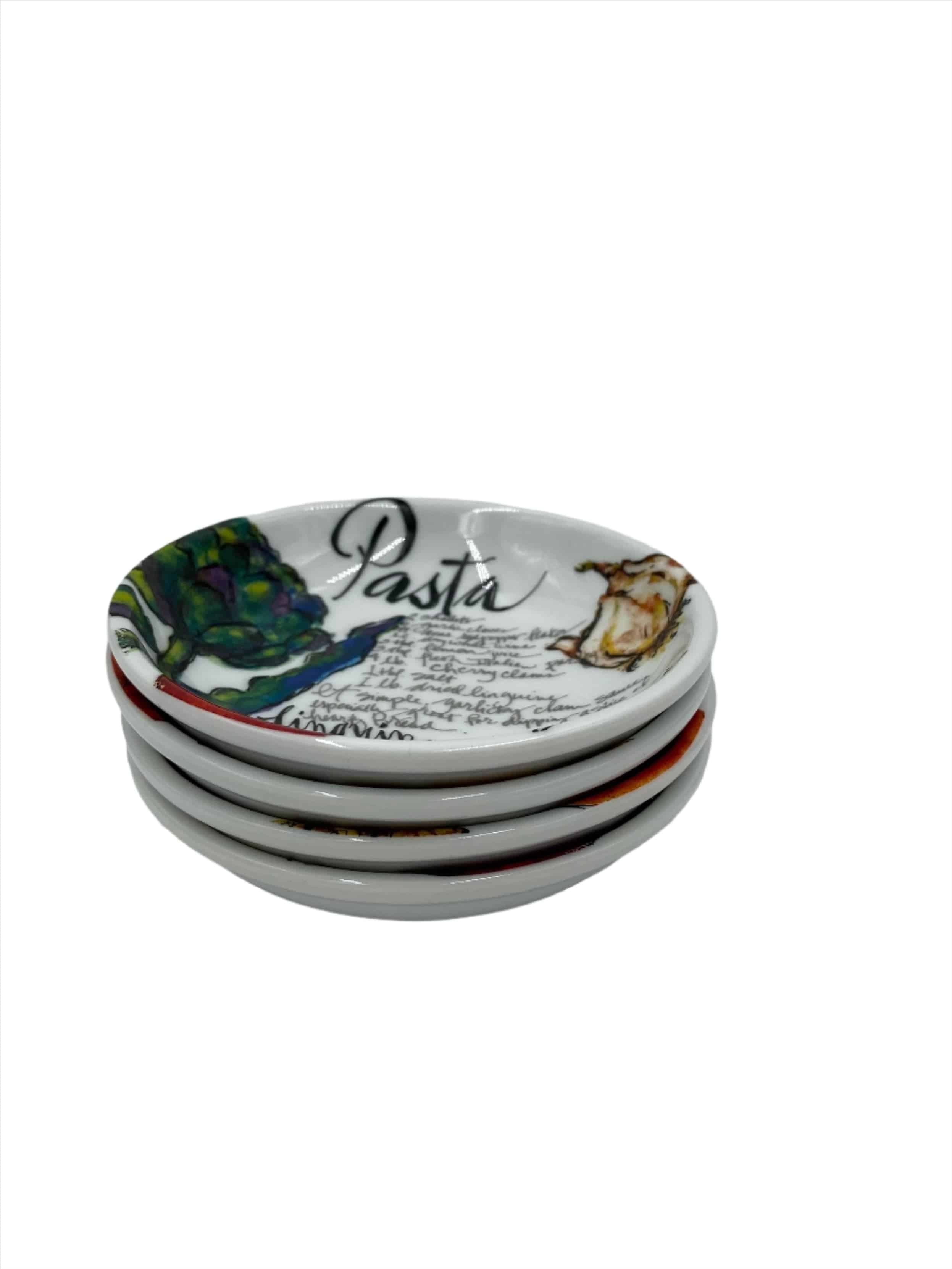 Rosanna Dipping Dishes - Set of 4 (Red, Pasta pattern) - Olive Oil Etcetera 