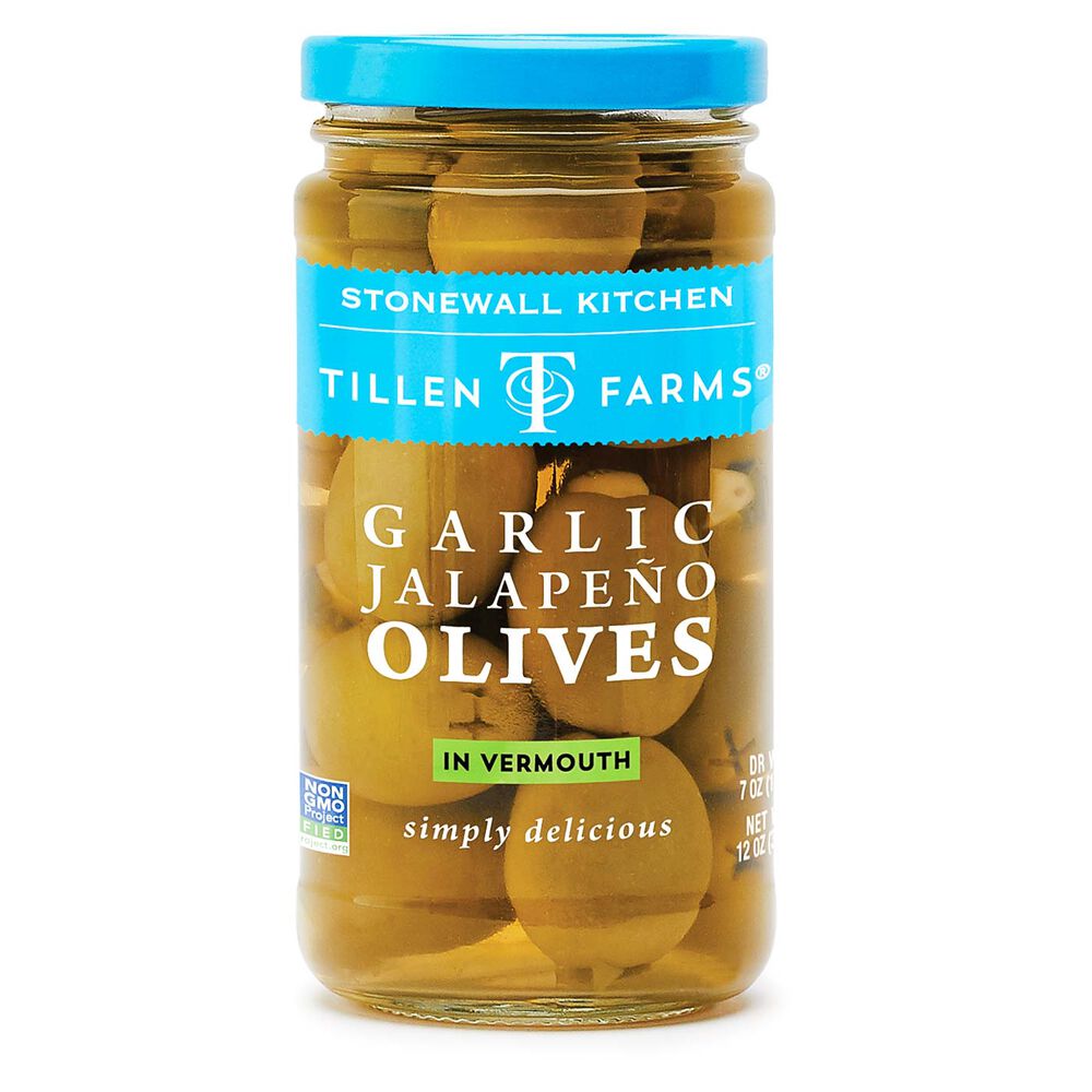 Stonewall Kitchen Tillen Farms Garlic Jalapeno Olives at Olive Oil Etcetera