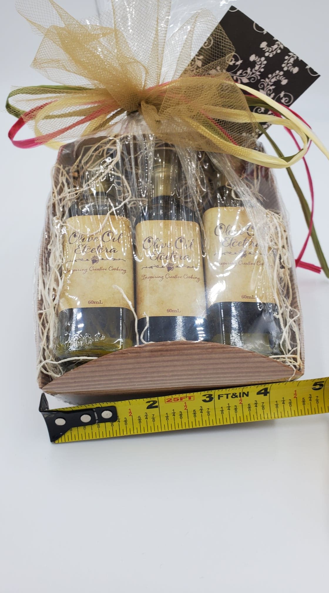60 ml gift set of Garlic herb olive oil, Arbequina Olive Oil and 18 year Balsamic vinegar in a mini brown tray 