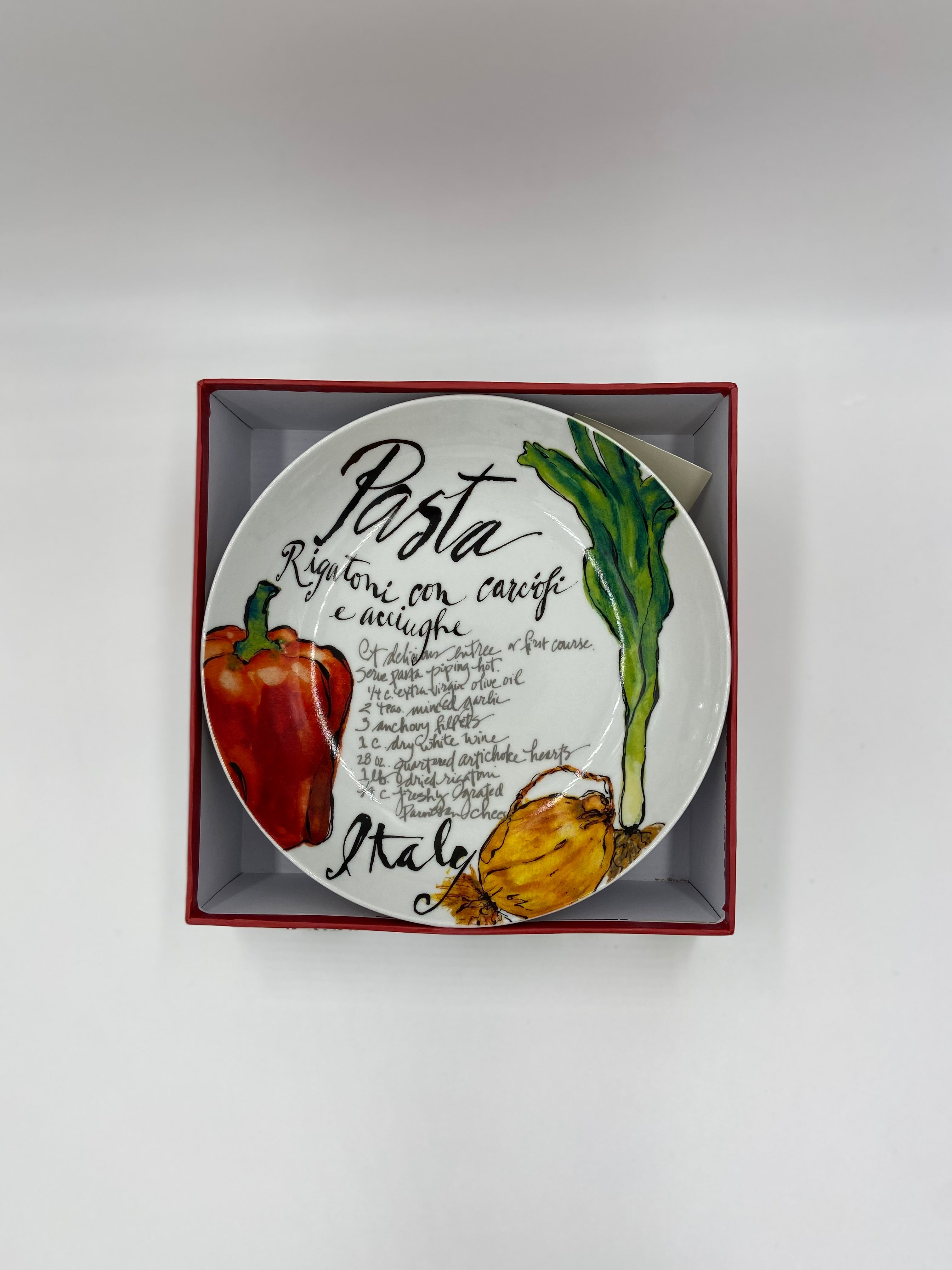 Set of 4 Pasta/Serving Bowls - Red Pasta Design (8.5 inch) - Olive Oil Etcetera